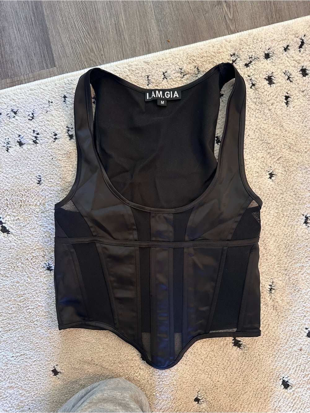 I.AM.GIA lucina Black Sheer Panel Corset Tank